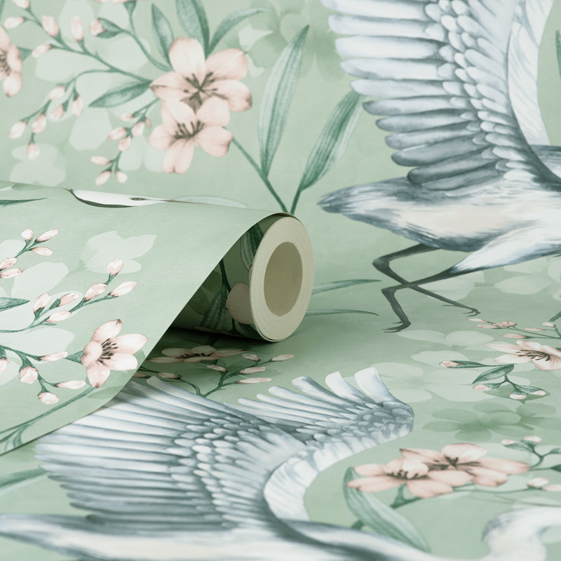 Simonetta Seafoam Heron Wallpaper