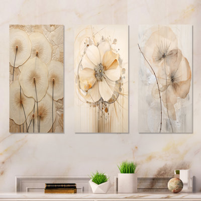 Luxurious Beige Morning Glory Flower - Morning Glory Metal Wall Art Prints Set Of 3