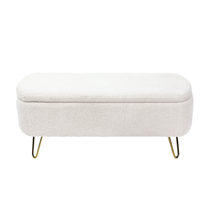 Cassiopia Modern Upholstered Storage Ottoman Bench with Faux Fur, Entryway Bench with Hidden Storage, White Faux Fur