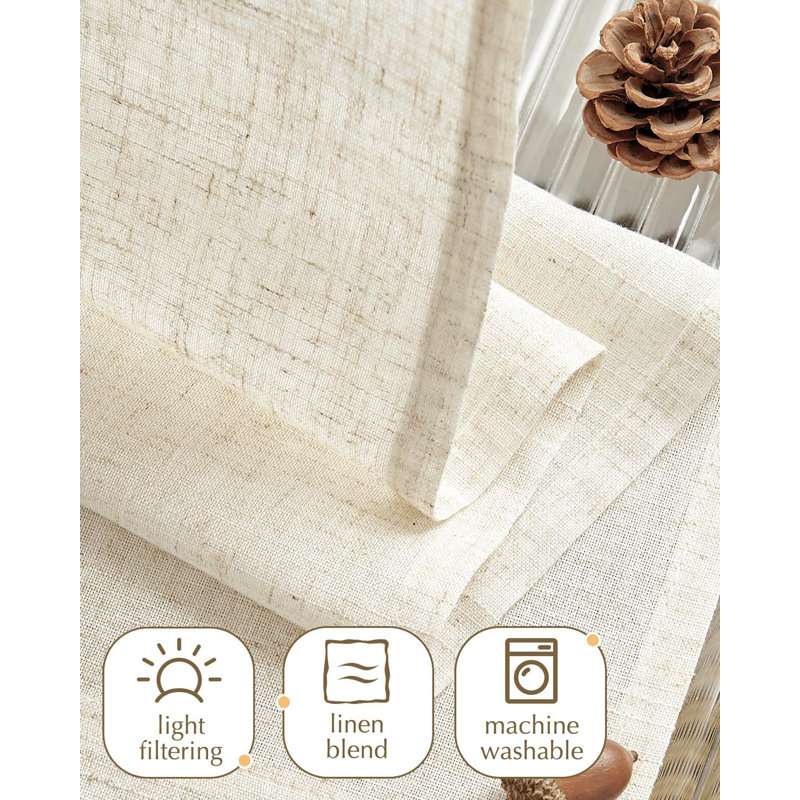 Rideaux de cuisine en lin uni, L 26 po x L 24 po, Beige