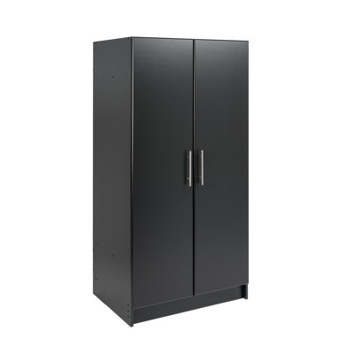 Bucholz 65" Tall Wardrobe Cabinet, Storage Cabinet with Hanging Rail and Shelves for Living Room, Kitchen, and Laundry Room, 24.5" D x 32" W x 65" H, Black