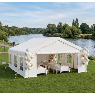 20x20 FT Heavy Duty Party Tent, Galvanized Steel Outdoor Canopy with Mesh Screen & Roll-Up Dual Doors, Waterproof Wedding Event Shelter, Removable Sidewalls & Windows
