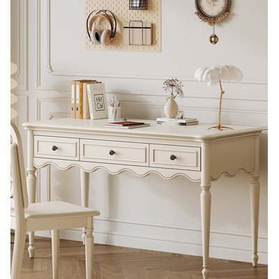 Bureau rétro en bois d'hévéa avec trois tiroirs