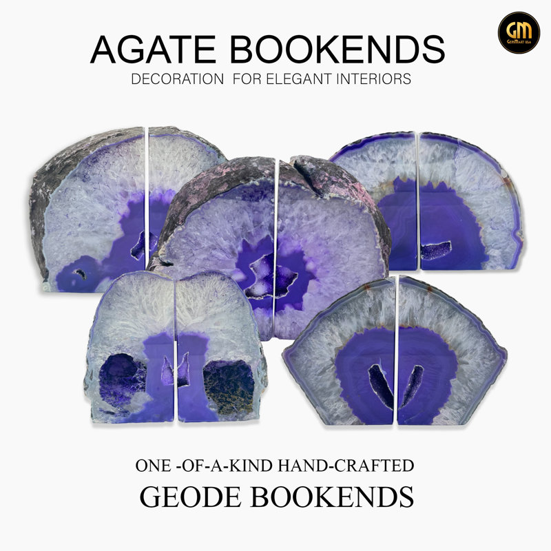 Purple Agate Bookend Pair, Natural Geode Bookend, Unique Crystal Bookend Set, 4.5" H x 5.5" W x 2.5" D