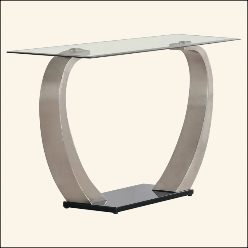 Console argentée avec plateau en verre