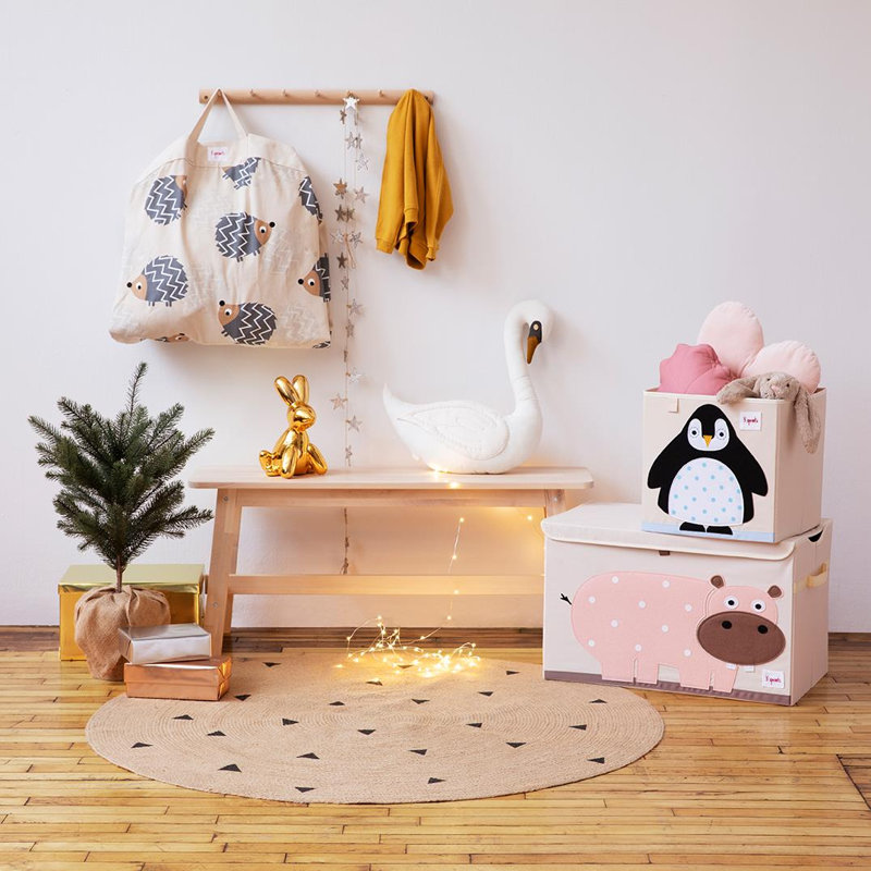 Coffre de rangement escamotable pour enfants à dessin d'hippopotame 3 Sprouts