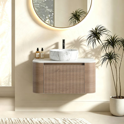 Meuble-lavabo de 30 po avec lavabo en céramique blanc Carrara et porte-serviettes