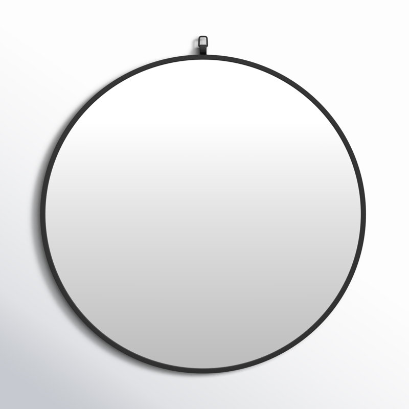 Cassie Metal/Manufactured Wood Round Wall Mirror, 24" x 24", Black