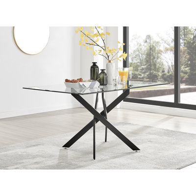 Lenworth Modern Rectangular 4 or 6 Seat Dining Table in Glass and Chrome - Kitchen Table