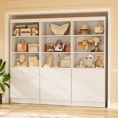 Système d'organisation 70,8 po avec 9 tiroirs en bois (ensemble de 3)