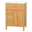 Meuble-lavabo de salle de bain avec lavabo, meuble-lavabo en bois avec tiroir rabattable, 2 tiroirs à fermeture en douceur, 1 porte à fermeture en douceur, bois massif et panneau de fibres à densité moyenne, poignées en bois élégantes
