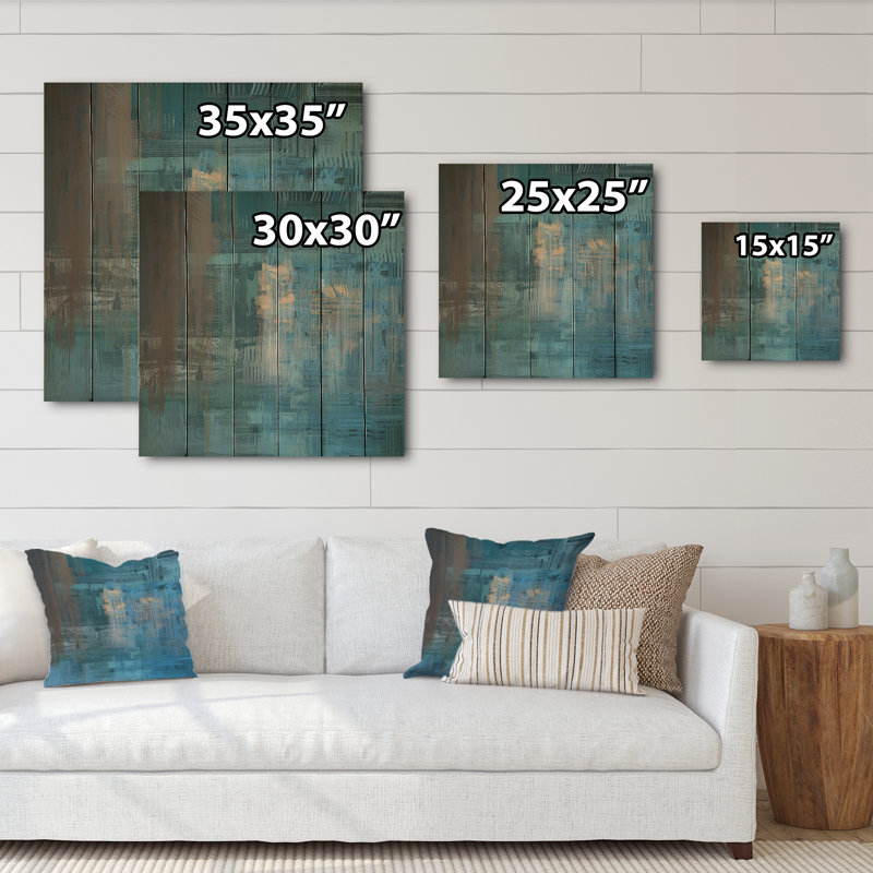 «Multi and Blue Frozen Grunge Art II», peinture sur bois sans cadre, H 30 po x l 30 po x P 1 po