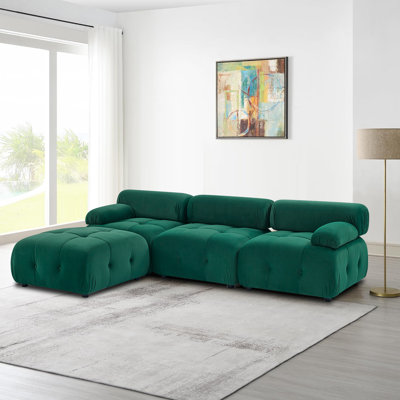 Raynna Modern Stylish 4-Piece Reversible L-Shaped Velvet Upholstered Modular Sectional Sofa -  Mercer41, 14E684FA32E240C5909094971FA29AC7