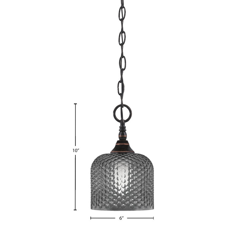 Mini-luminaire suspendu en chaîne avec finition en cuivre noir et verre texturé fumé de 6 po, Cuivre / noir