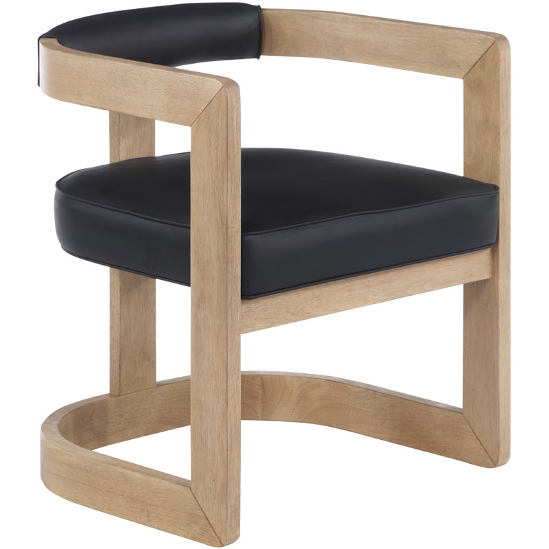 19.3'' H Upholstered Armchair, Black Vegan Leather, Natural Wire Brush