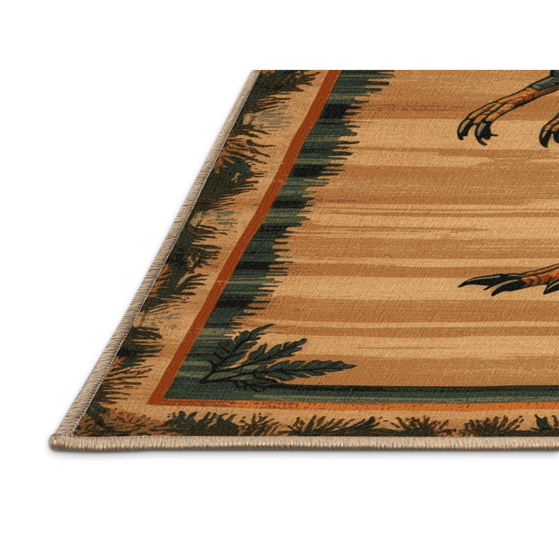 Machine Washable Dinosaurs Brown Area Rug, Runner 2' x 4'