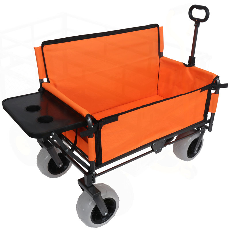 Chariot pliant 3 en 1 avec banquette et plateau de table rabattable à l'arrière, capacité de 500 lb, roues tout-terrain pour une utilisation polyvalente