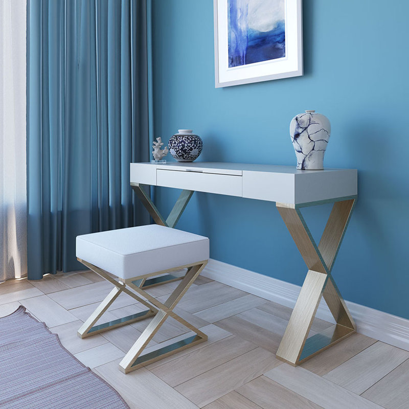 Ensemble de coiffeuse avec tabouret et miroir, Haute brillance