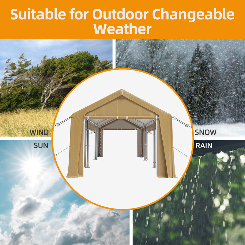 10x20 FT Heavy Duty Carport Canopy with 4 Doors & Windows, Waterproof All-Weather Portable Garage Shelter, Yellow