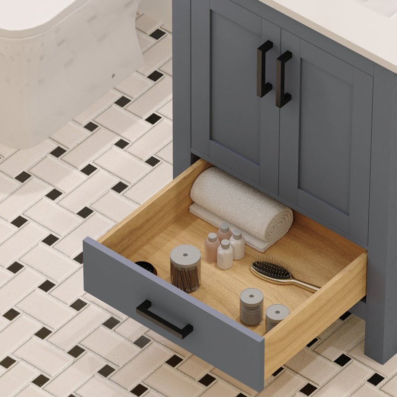 Charcoal Grey 24'' Single Bathroom Vanity with White Quartz Top