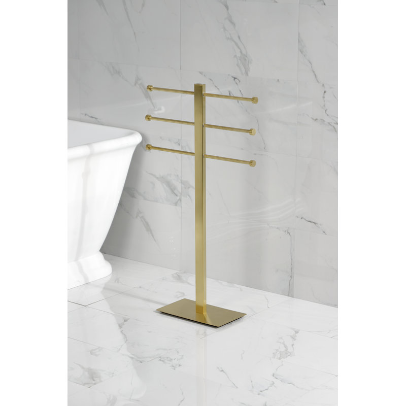 Kingston Brass Edenscape Freestanding Triple Towel Rack, Brushed Brass