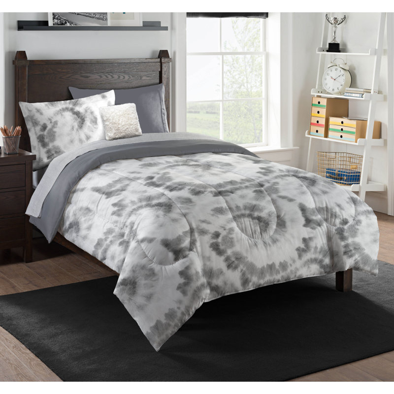 Kids Subtle Shibori Tye Dye Twin Bed In A Bag Set with Decorative Pillow