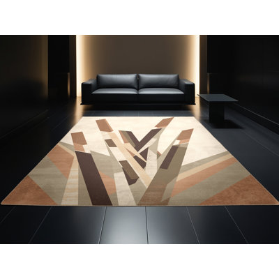 Tapis géométrique beige lavable à la machine Ortencia
