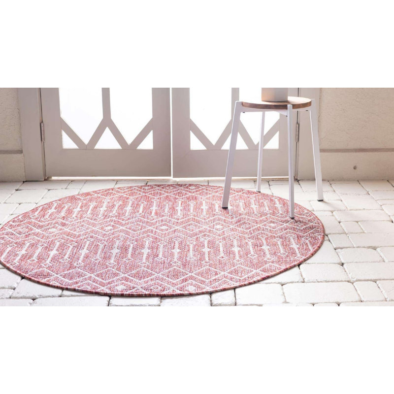 Outdoor Preen Area Rug Rust Color, Round 4'