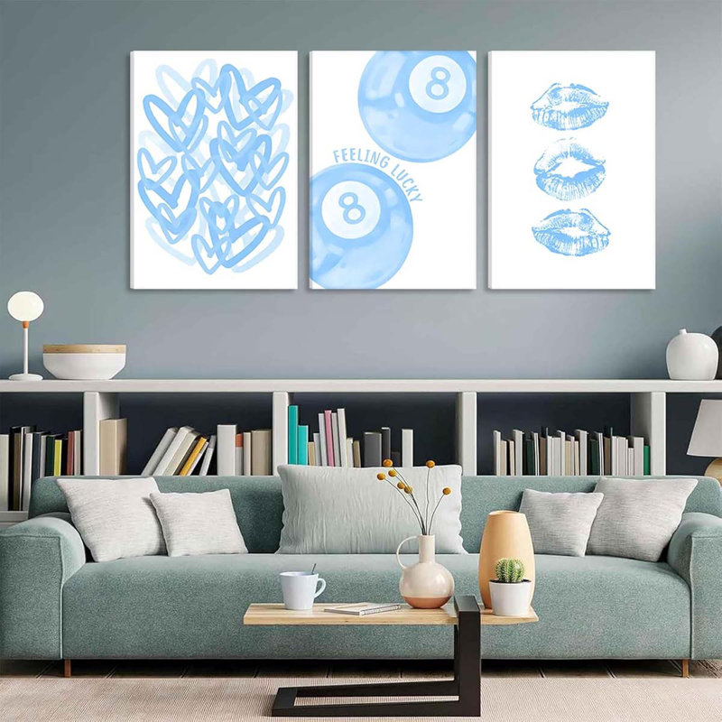 3 Piece Wrapped Canvas Print, 40 cm H x 30 cm W, Blue