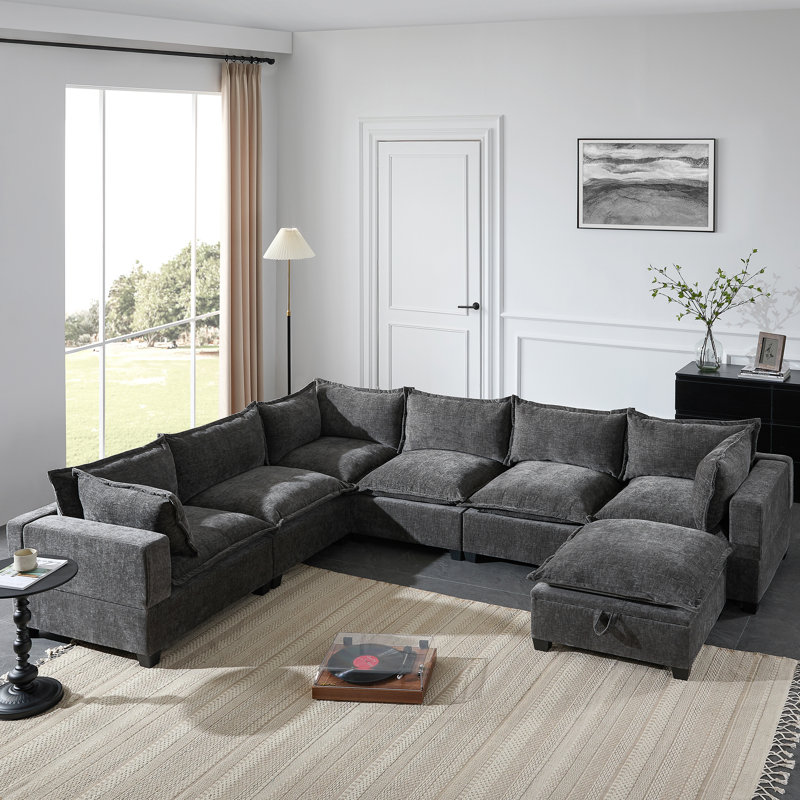 Canapé modulaire moderne en velours côtelé de 117 po de largeur, Gris chenille