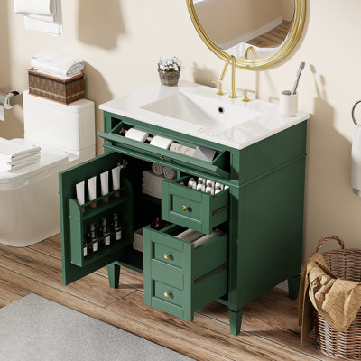 30" Modern Bathroom Vanity With Top Sink, 2 Drawers, And Tip-Out Drawer For Efficient Storage And Stylish Design