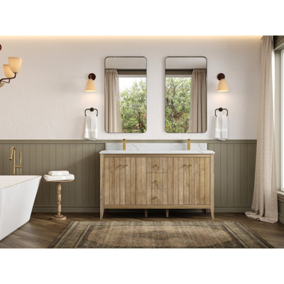 Teck d'Atlanta 60 po X P 22 po D Meuble-lavabo double en gris clair délavé avec quartz Cove Edge