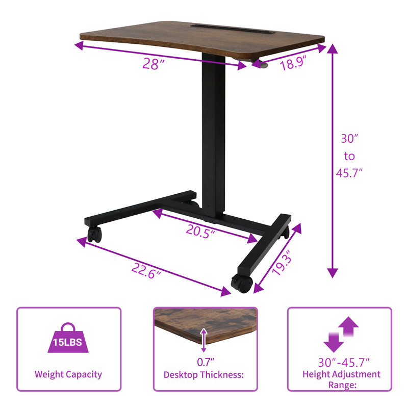 Loncosky 28" Single Leg Gas Pneumatic Height Adjustable Standing Desk, Brown/Black
