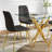 Square Glass Dining Table Set for 4, 36" Tempered Glass Top and 4 Velvet Upholstered Dining Chairs-1401760469-1401760468