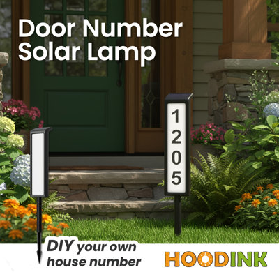 Solar Address Signs with Customizable Letters & Numbers, Outdoor Ground Stake, 2 Pack