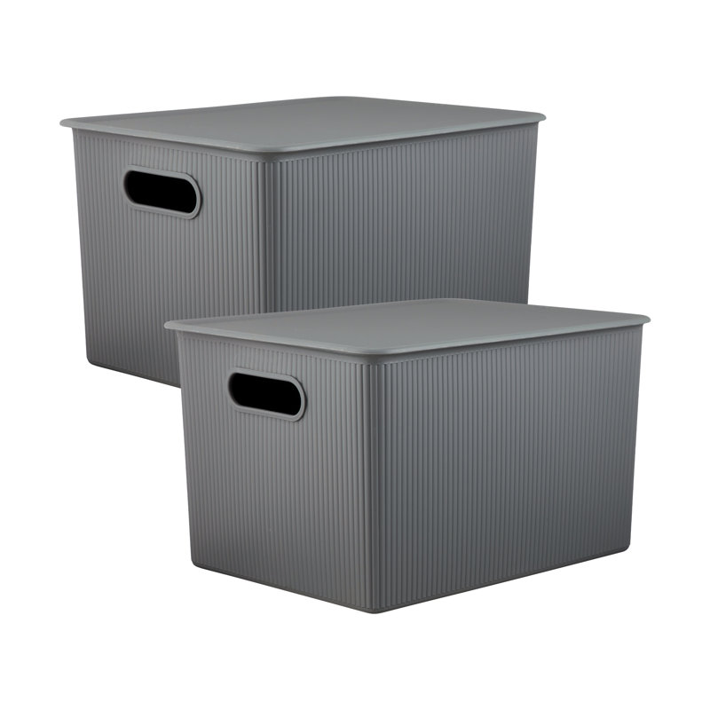 Panier en plastique nervuré, 2, Gris, H 9 po x l 11,5 po x P 15 po
