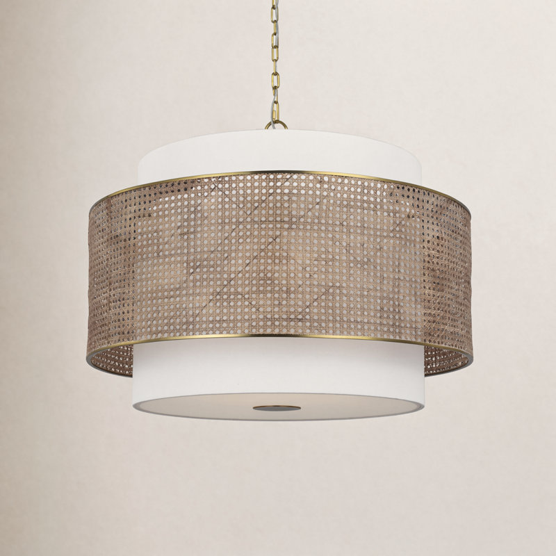 Linen Steel Dimmable Pendant, 22.75" H x 32" W x 32" D, 4, Blonde/White