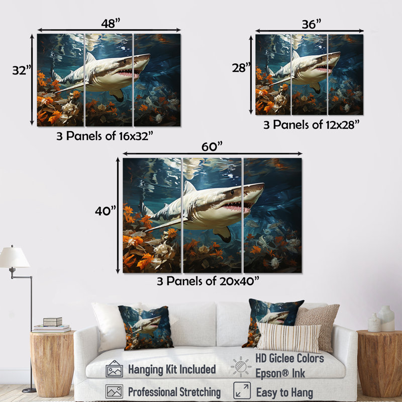 Shark Ballet, ensemble d'art mural sur toile Shark, H 32 po x l 48 po x P 1 po