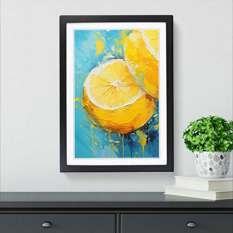 Lemon Fruit Gestural No.2 - Framed Print, Black, 46cm H x 34cm W x 2cm D
