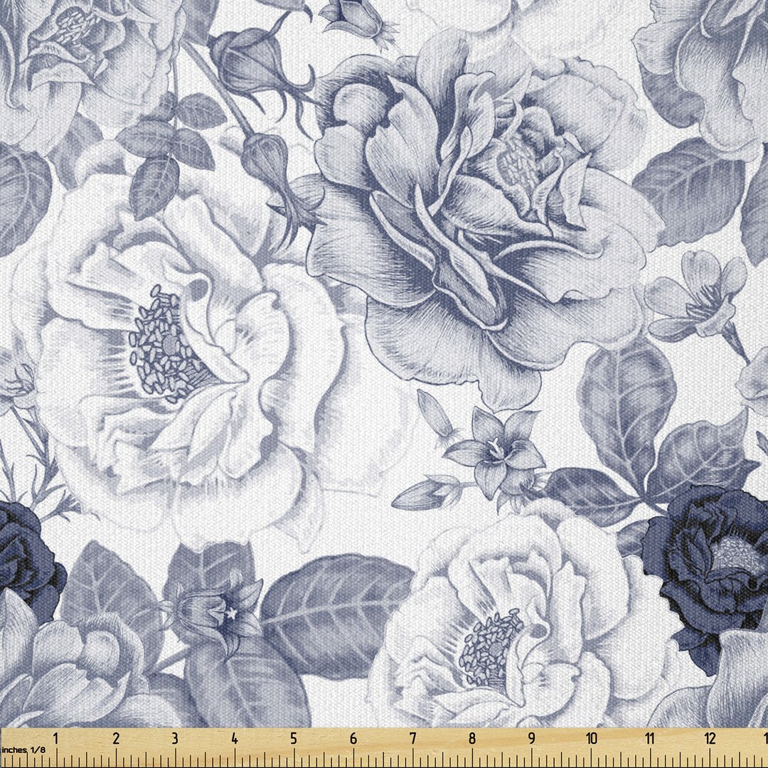 Stoff als Meterware, Garden Spring Roses, Shabby Chic, Blau grau Weiß Grau