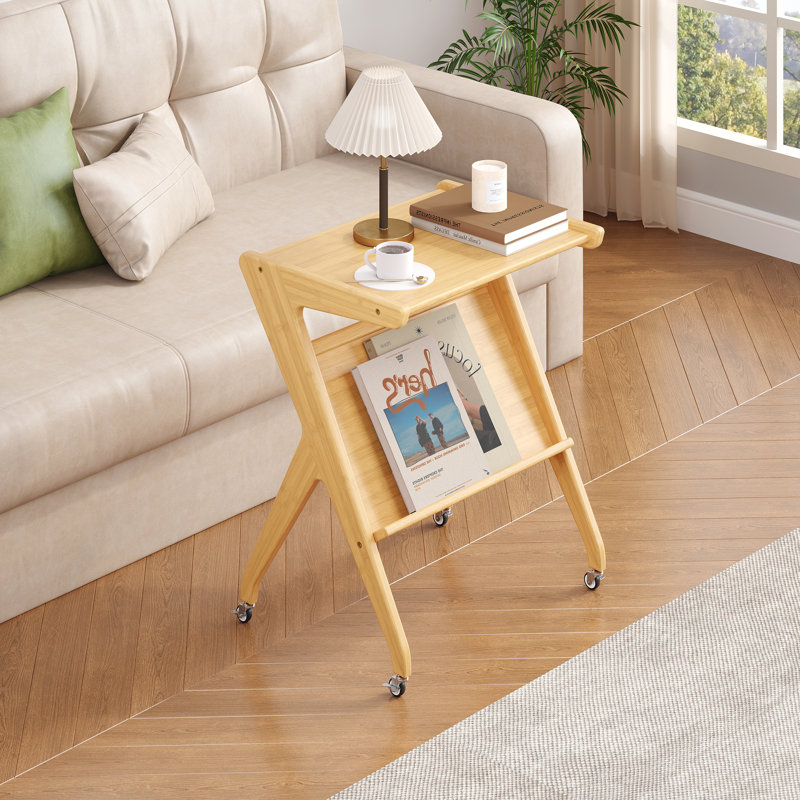 Table de bout en bois avec roulettes, table d'appoint en bambou, Bois naturel