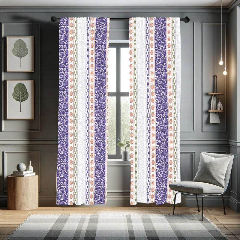 Dakota Fields Rose Curtains, Art Classical Victorian Motifs, Dark Lavender, 28" W x 95" L
