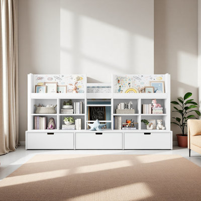 Loft Bed With Multi-Storage Shelves And Storage, Low Loft Bed With Curtain Under The Bed And Chalkboard, No Box Spring Needed