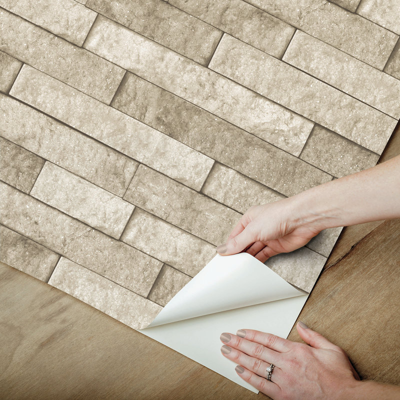 Stone Slate Peel and Stick Rolled Backsplash, Beige