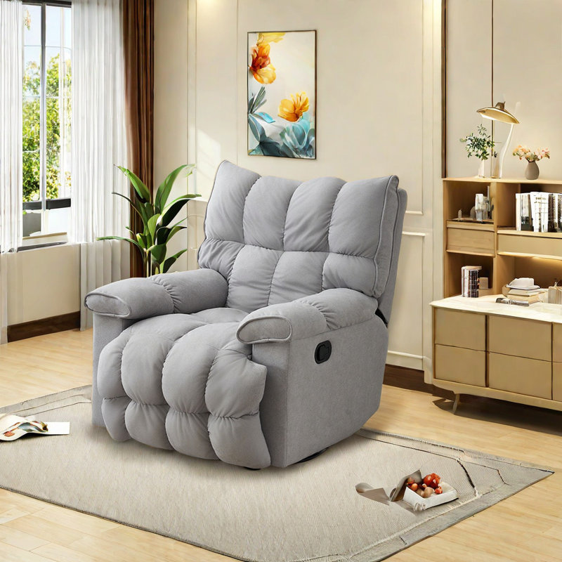 Stearl Swivel Recliner, Light Gray Leathaire