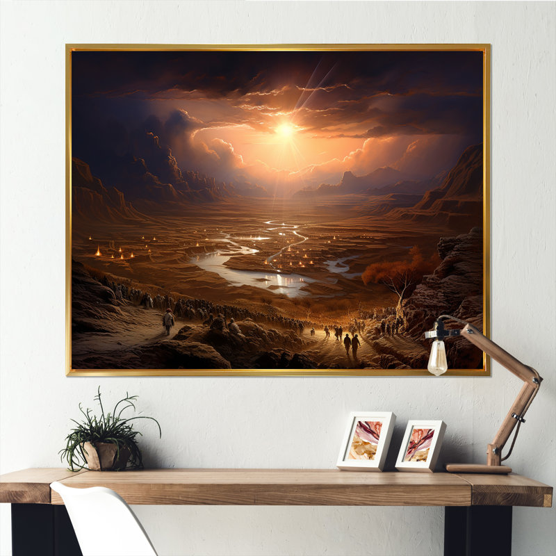Judaism Moses Desert Journey Mirage sur toile, H 30 po x l 40 po x P 1,5 po, Cadre flottant doré