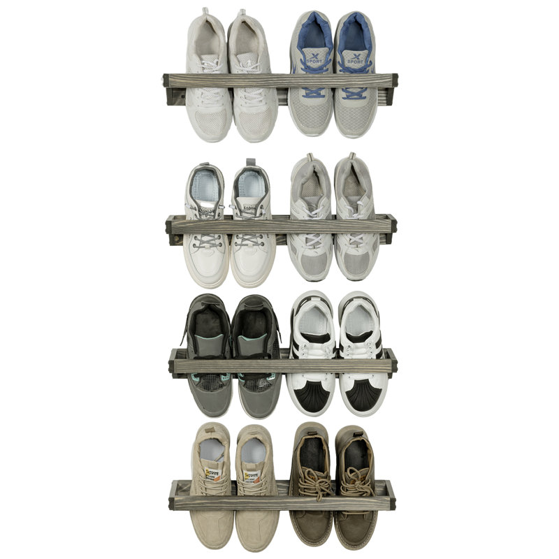 Wall Mounted Burnt Wood Shoe Rack Storage, Gray, 2.8"H x 20.1"W x 4.9"D