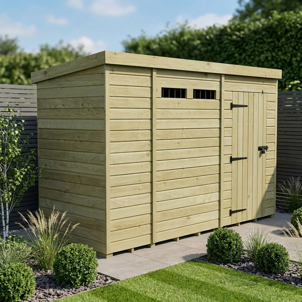 Total Sheds 11ft x 4ft Security Pent Shed - Heavy-Duty Hasp Staple Anti-Tamper - Pressure Treated Timber - UK Manufactured