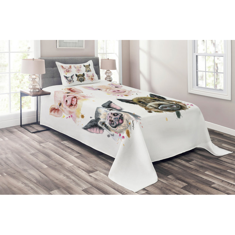 Farmhouse / Country Polyester Coverlet, Twin Bedspread + 1 Sham