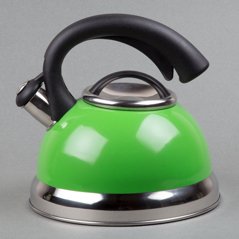 Green Stainless Steel Whistling Tea Kettle with Black Handle
